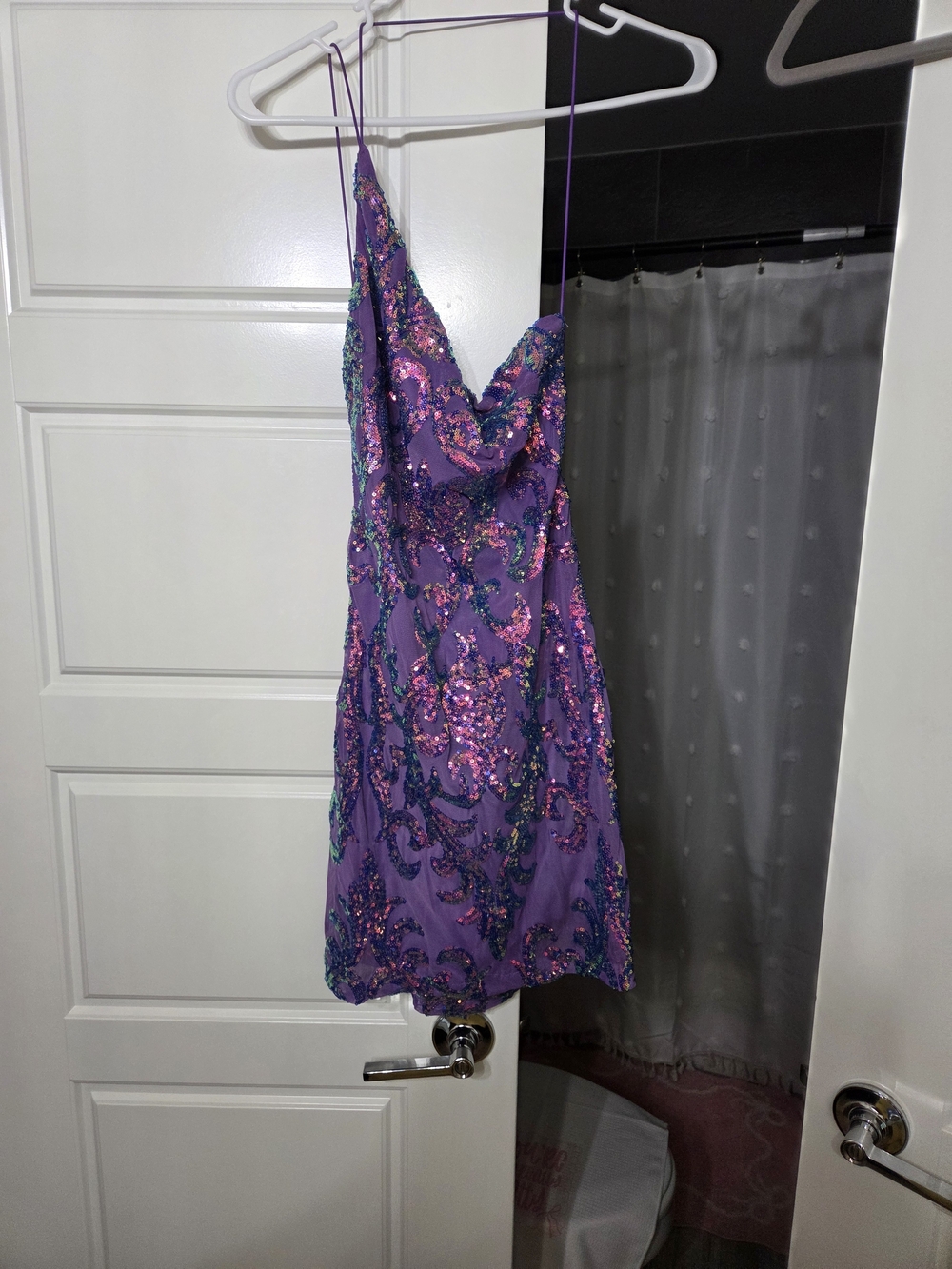 Windsor Lavender Sequin Spaghetti Strap Mini Dress